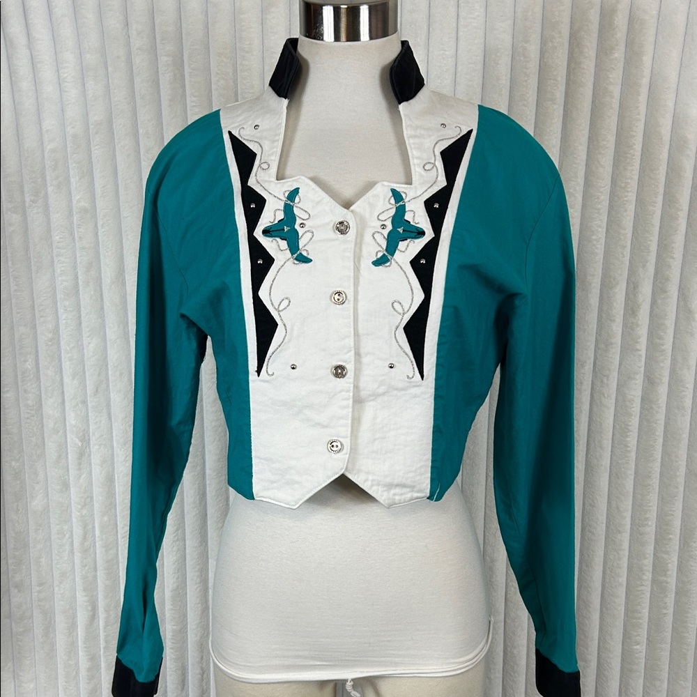 Vtg 80s 1849 Authentic Ranchwear embroidered cropped western cowgirl shirt M